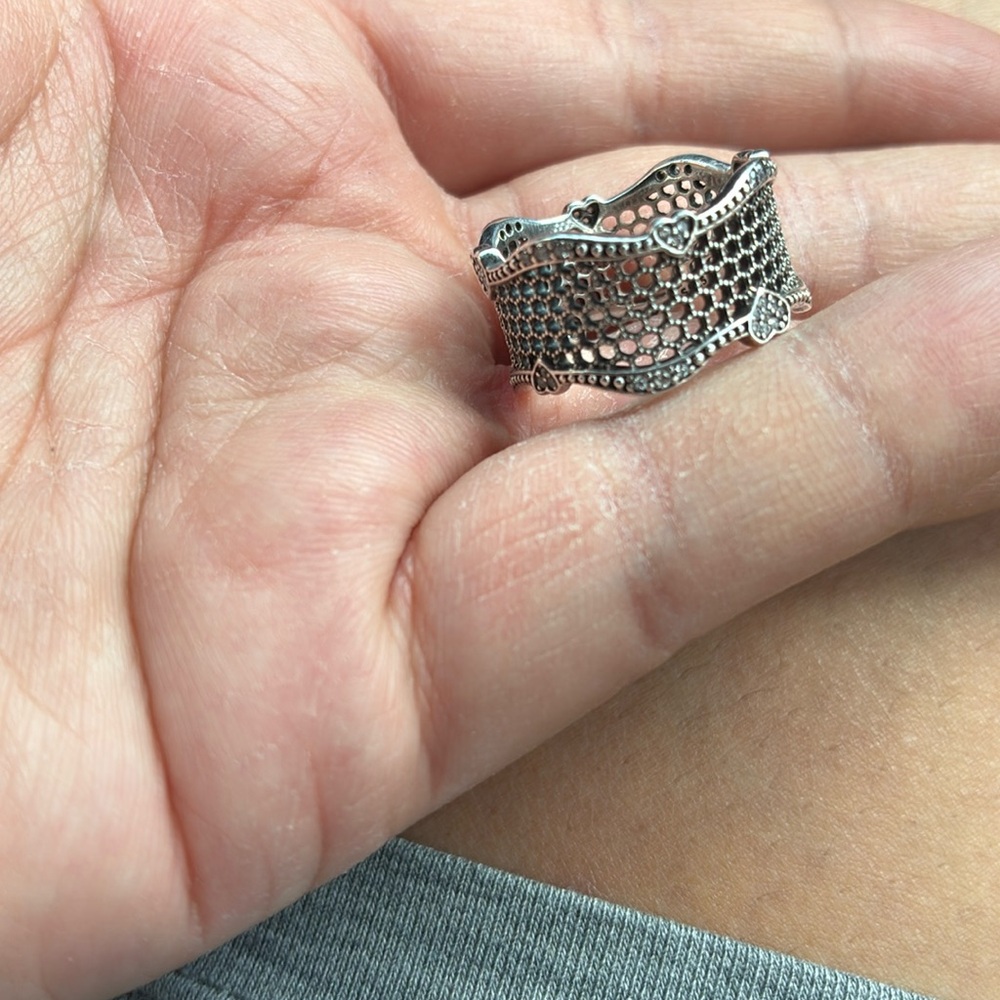 Pandora Silver Heart Mesh Ring